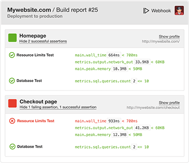 Test scenario showing assertions on a web page